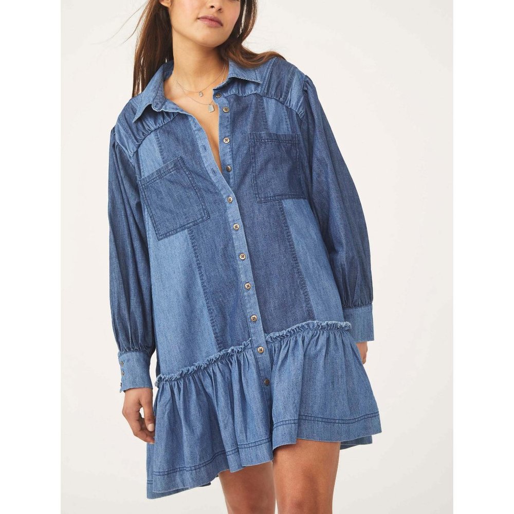 NWOT Free People | Sun Burst Denim Mini / Cloud Combo